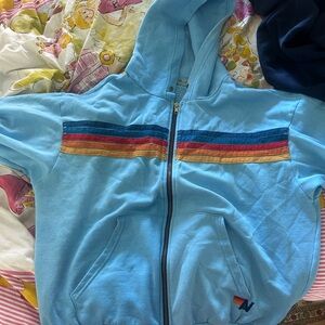 Aviator Nation Light Blue Hoodie with Multicolor Stripes